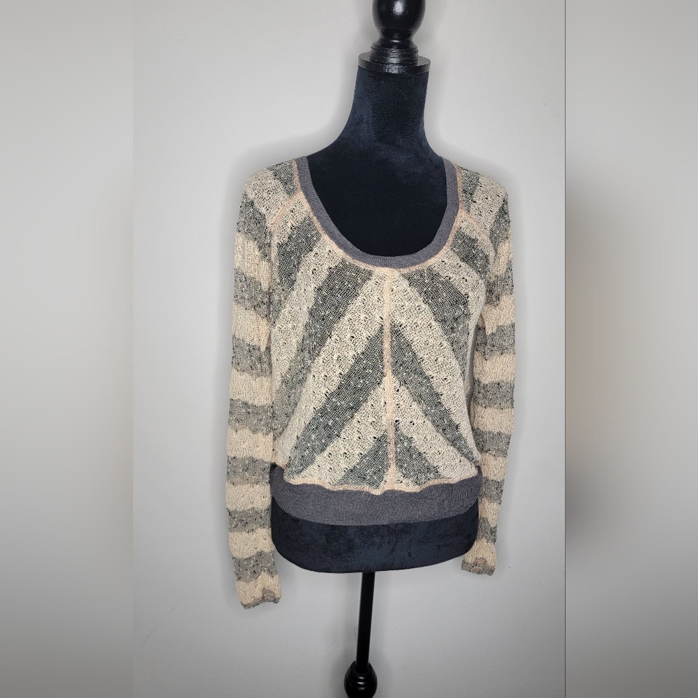 We The Free Chevron Pattern Crochet Open Knit Sweater Sheer Long Sleeve S FP